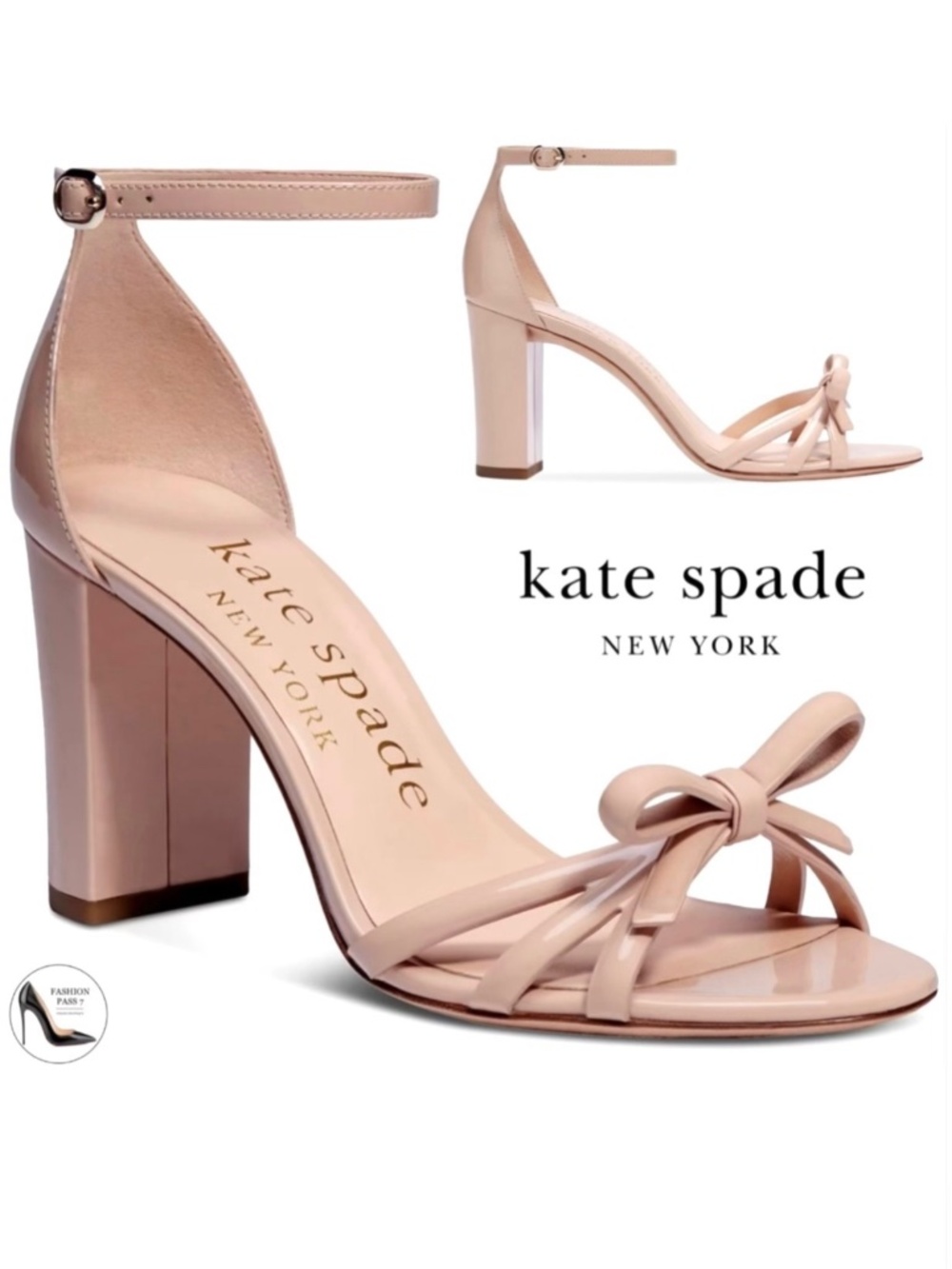 Kate Spade Flamenco Nude Patent Leather Sandal Block Heel Ankle Strap Shoes 10.5